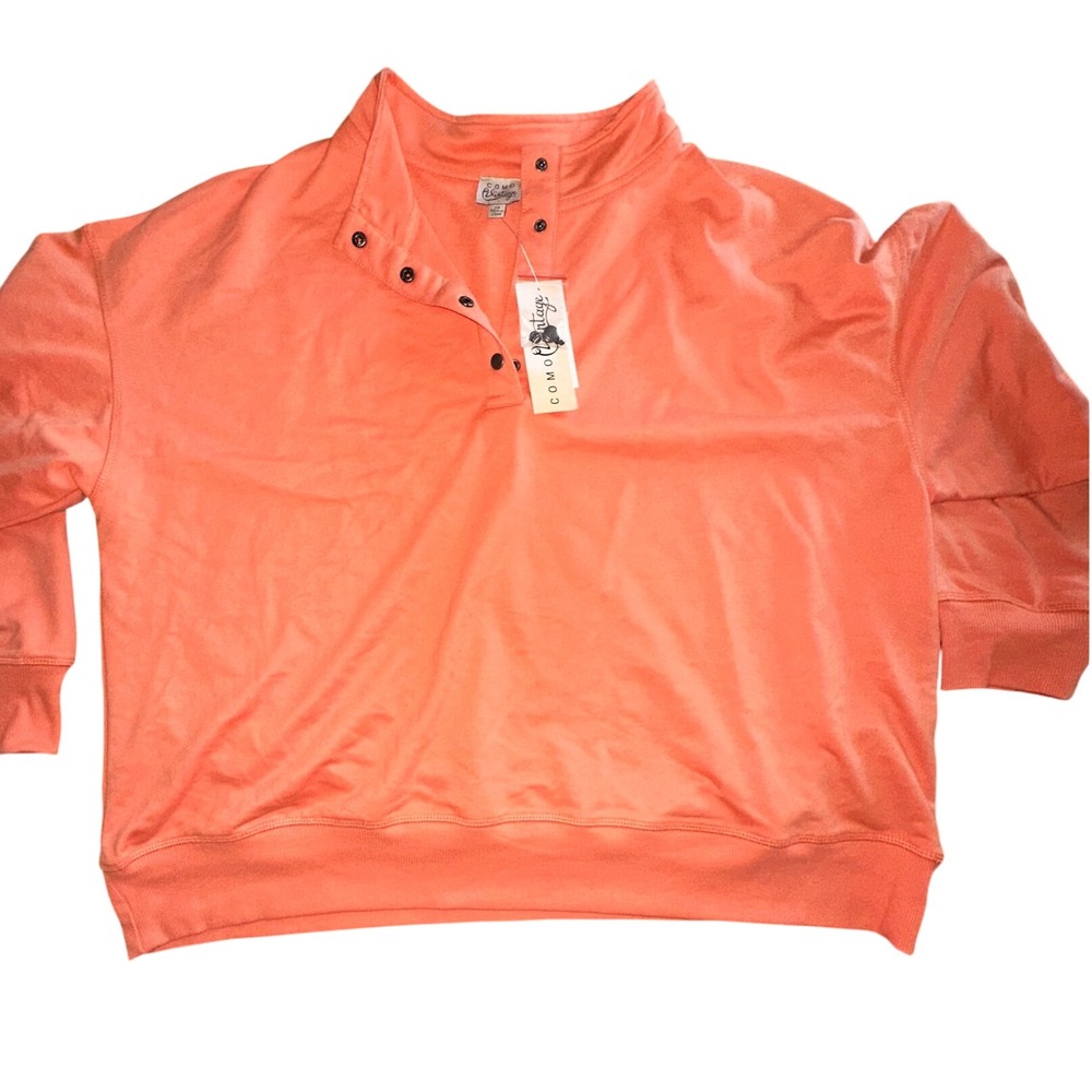 Como Vintage Coral Pink Snap Henley Sweatshirt‎ Womens 2X NWT French Terry